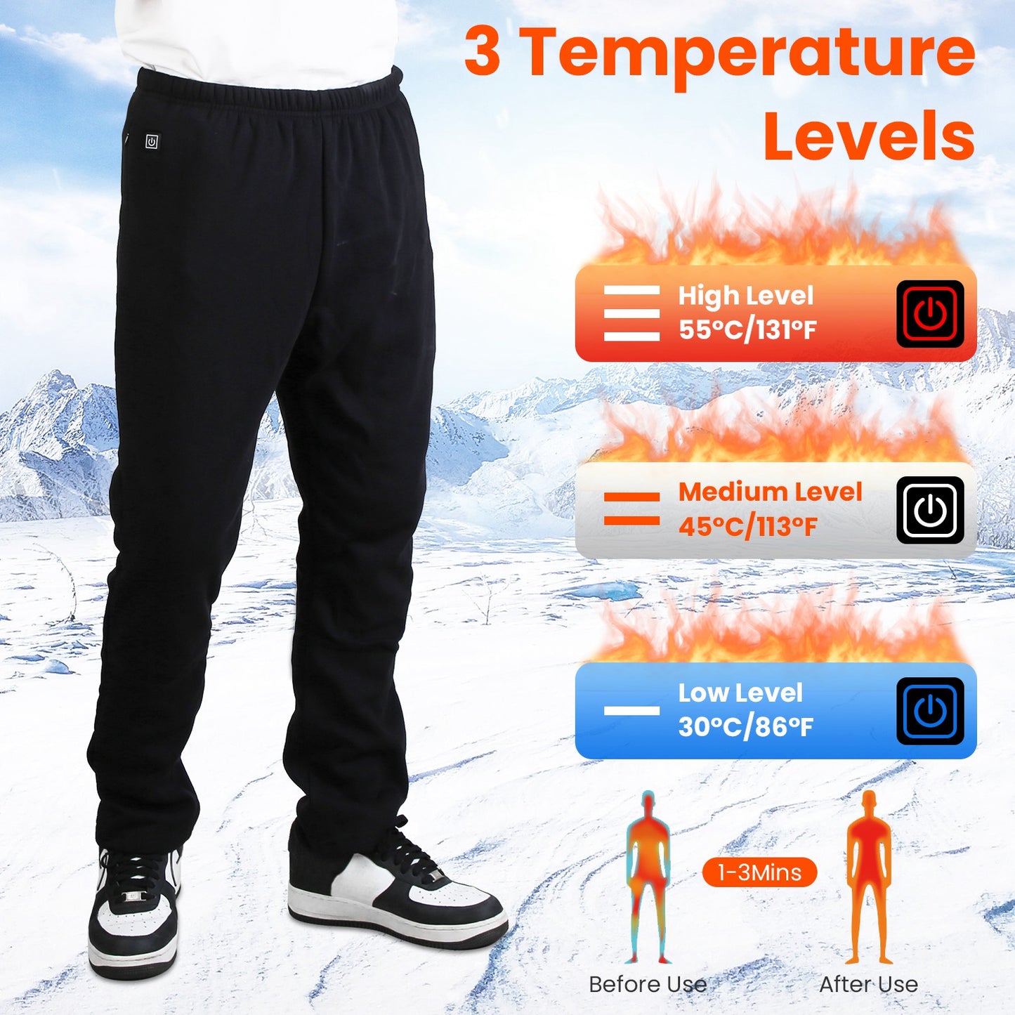 1Pc Winter Heated Pants For Men Women With 12 Heating Zones 5V USB Powered Heating Trouser With 3 Heating Levels Machine Washable For Outdoor Winter Activities Unisex