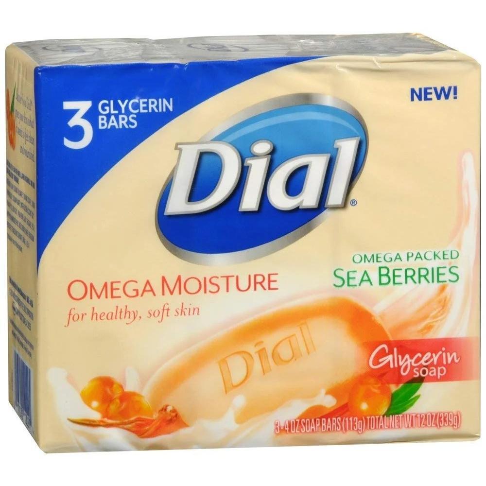 Dial Omega Moisture Glycerin Bar Soap, Sea Berries 3 Pack, 4 Oz Bars
