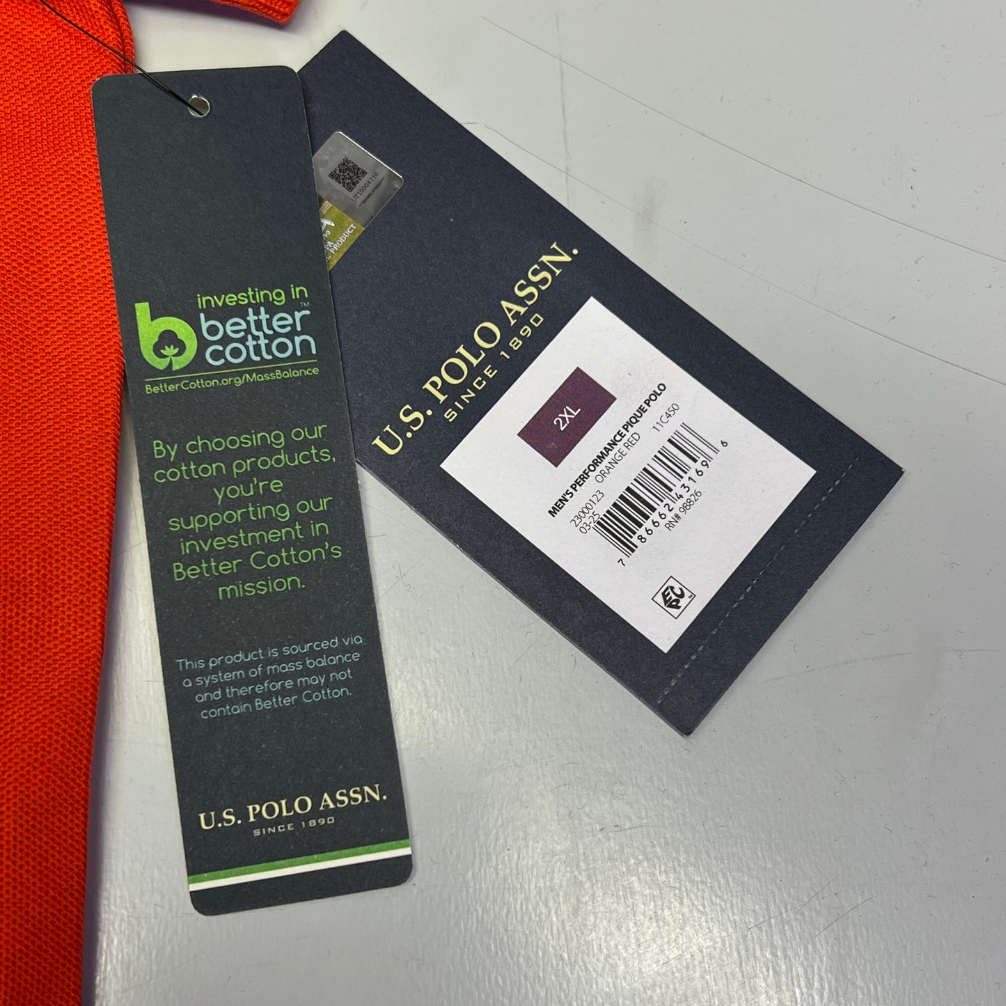 ZA@ U.S. POLO ASSN Performance Pique Polo Short Sleeve Shirt Men's Sz 2XL Orange Red