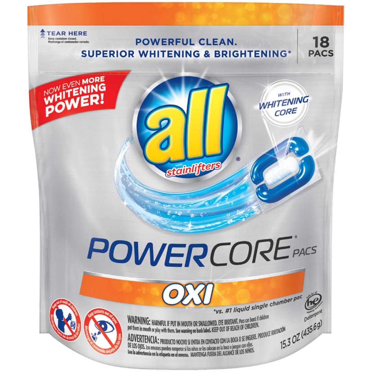 all Oxi POWERCORE PACS Laundry Detergent 18 Ct Pouch
