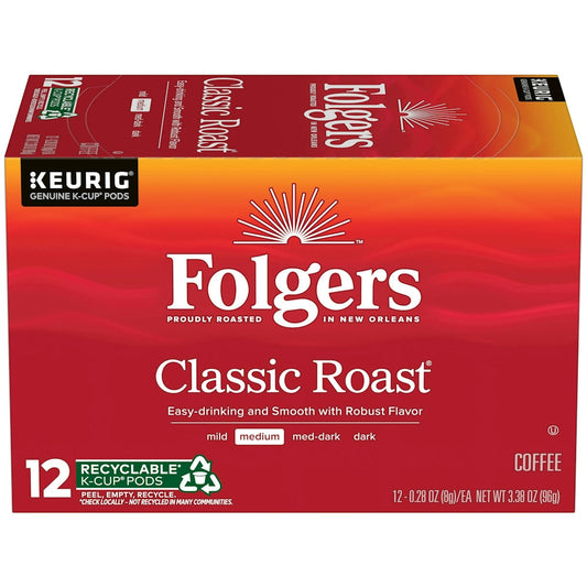 Folgers Coffee, Medium, Classic Roast, K Cup Pods
