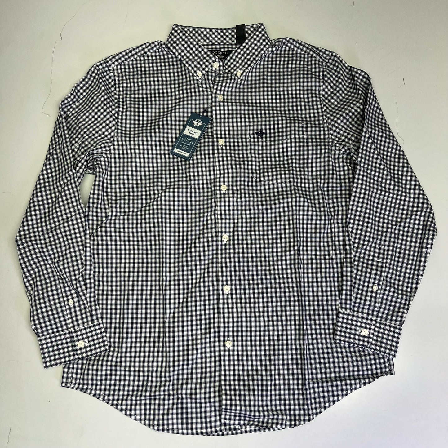 DOCKERS Signature Stain Defender Button Up Shirt Men's Sz L Navy Blue A42520010