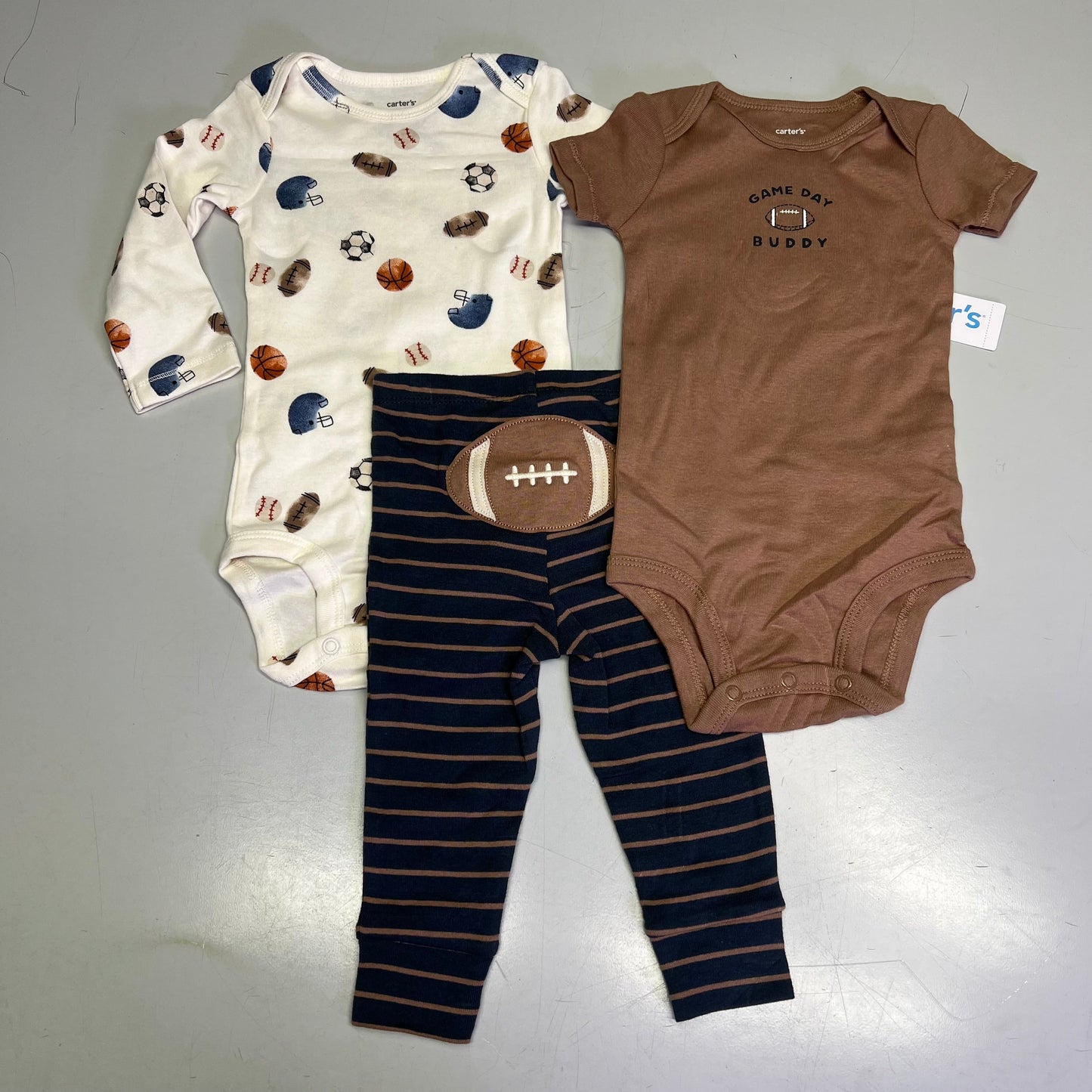 CARTERS (SET OF 3) Game Day Outfits  Baby Boy's Sz 9M Brown/White/Navy 1S99120