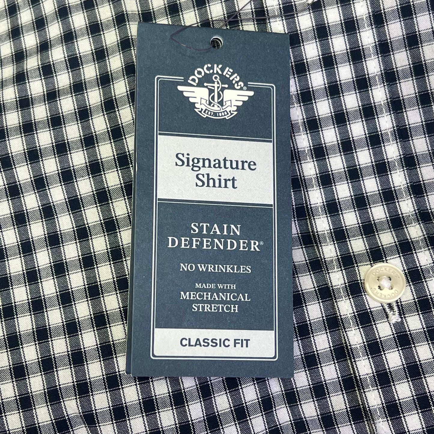 DOCKERS Signature Stain Defender Button Up Shirt Men's Sz L Navy Blue A42520010