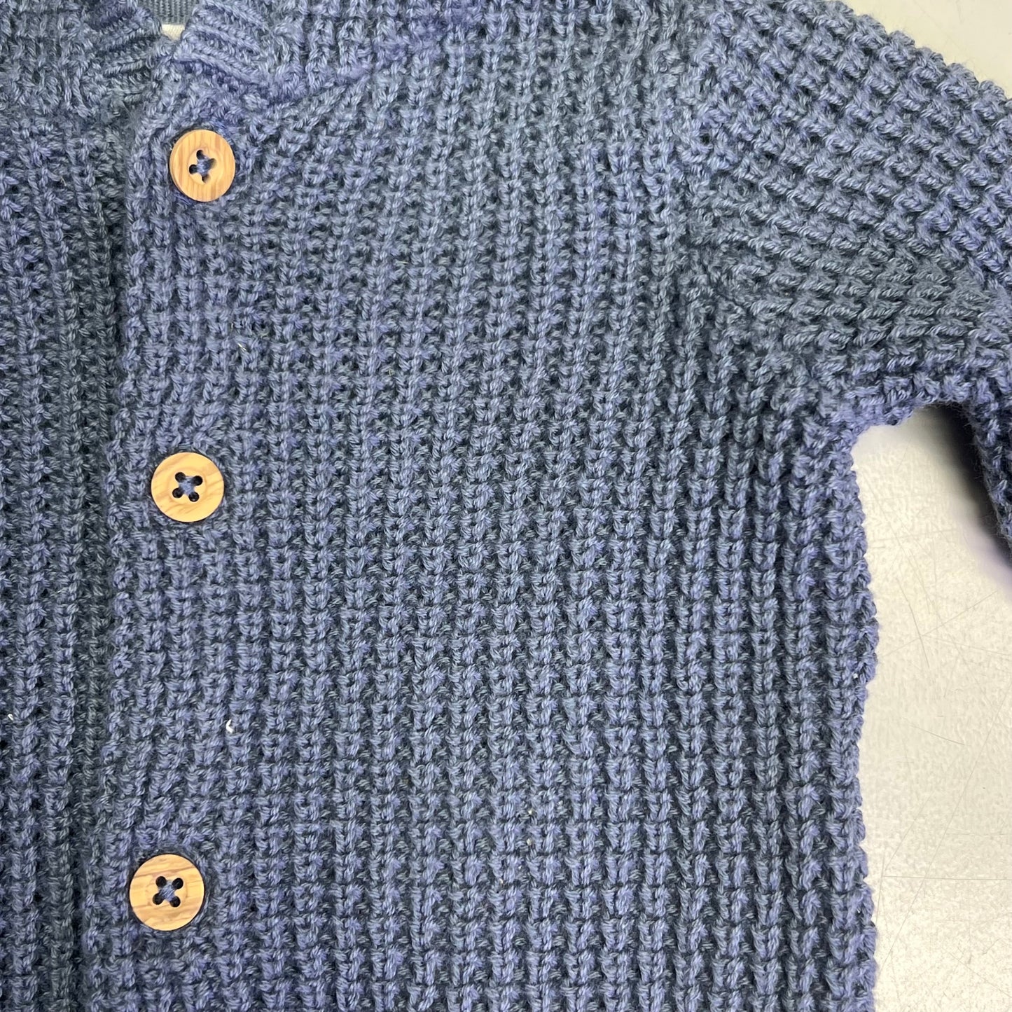 CARTERS Hooded Button Up Waffle Knit Cardigan Boy's Sz 3M Navy Blue IS941510