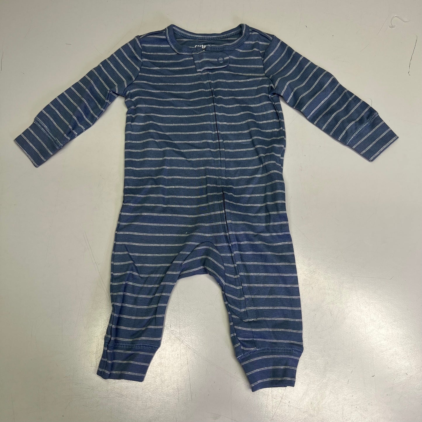 CARTERS (SET OF 2) Soft Farmhouse Pattern Onesie Baby Boy's Sz 9M Blue/White