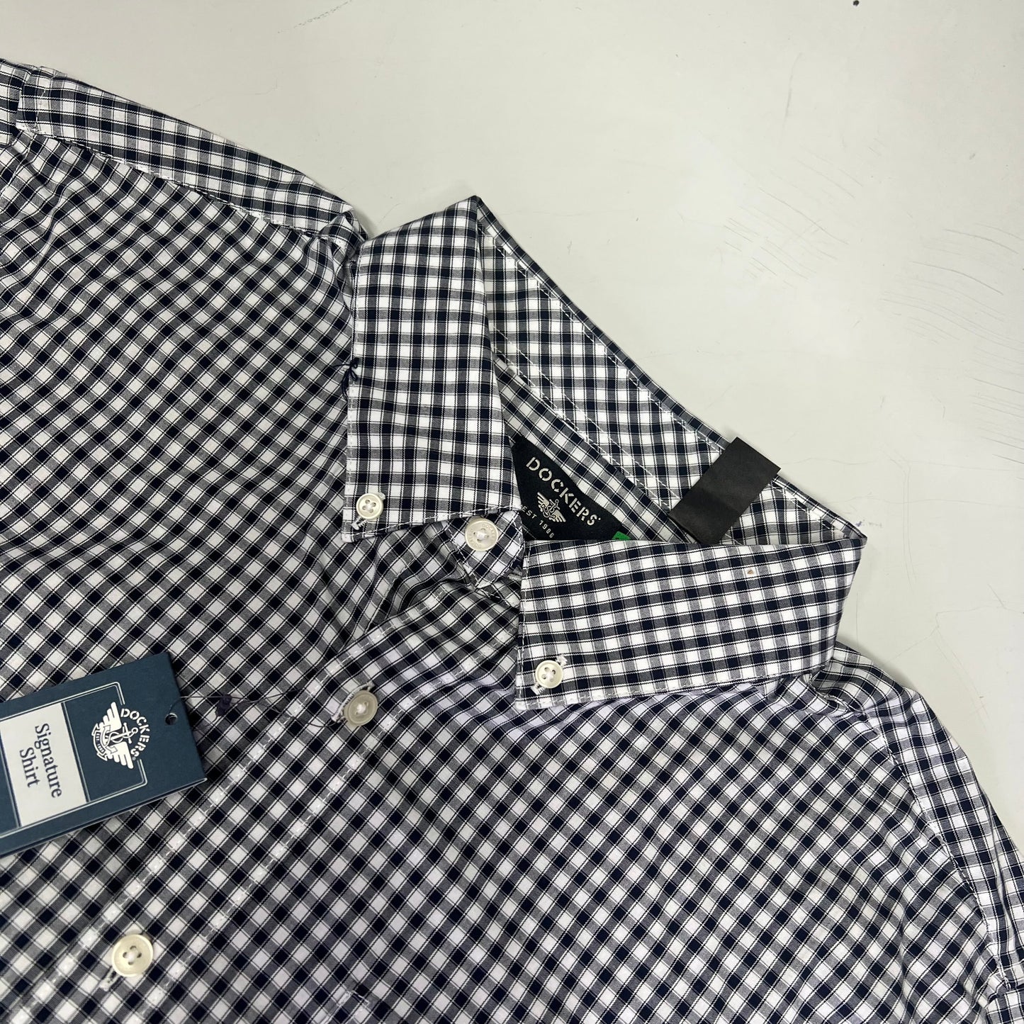 DOCKERS Signature Stain Defender Button Up Shirt Men's Sz L Navy Blue A42520010