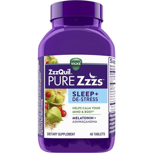 ZzzQuil PURE Zzzs De-Stress Melatonin Sleep Aid Tablets 48 Count