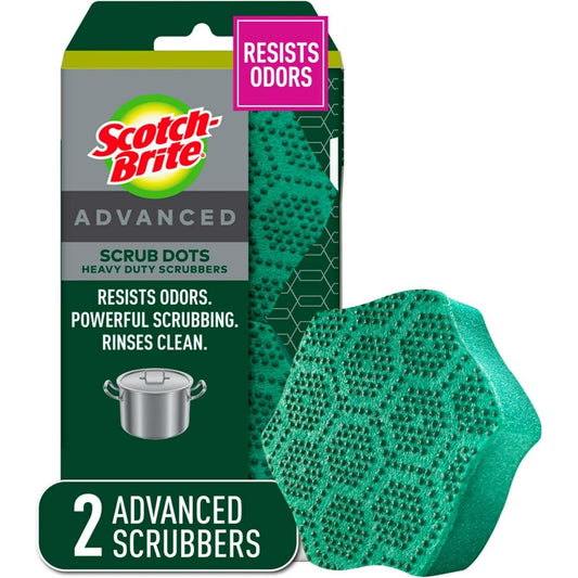 3M Scotch-Brite Scrub Dots Advanced Heavy Duty Scrubbers, 2 Scrub Sponges