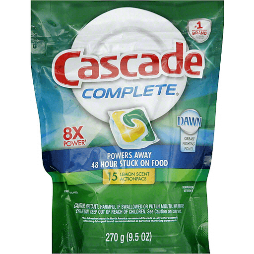 Cascade Complete Dishwasher Detergent, Action Pacs, Lemon Scent