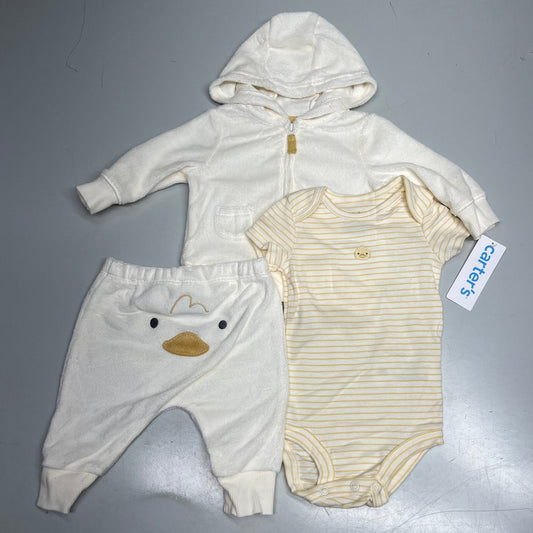 CARTERS (SET OF 3) Soft Duck Little Cardigan Set Baby's Sz Newborn White/Orange