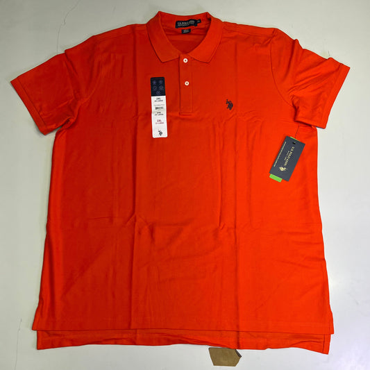 ZA@ U.S. POLO ASSN Performance Pique Polo Short Sleeve Shirt Men's Sz 2XL Orange Red