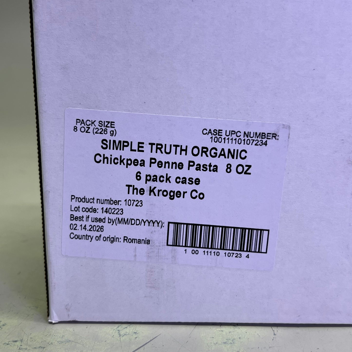 ZA@ SIMPLE TRUTH ORGANIC (6 PACK) Chickpea Penne Pasta 8 oz Yellow BB 02/26 F