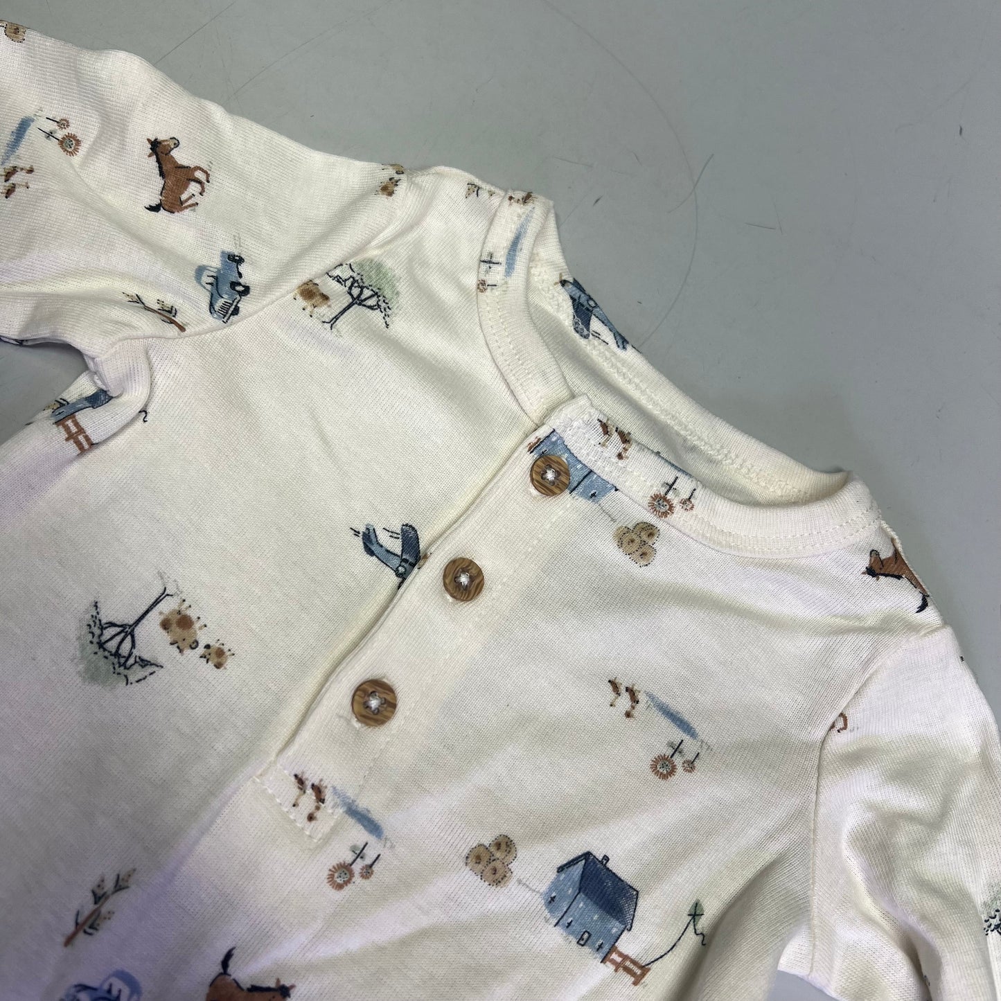 CARTERS (SET OF 2) Soft Farmhouse Pattern Onesie Baby Boy's Sz 9M Blue/White