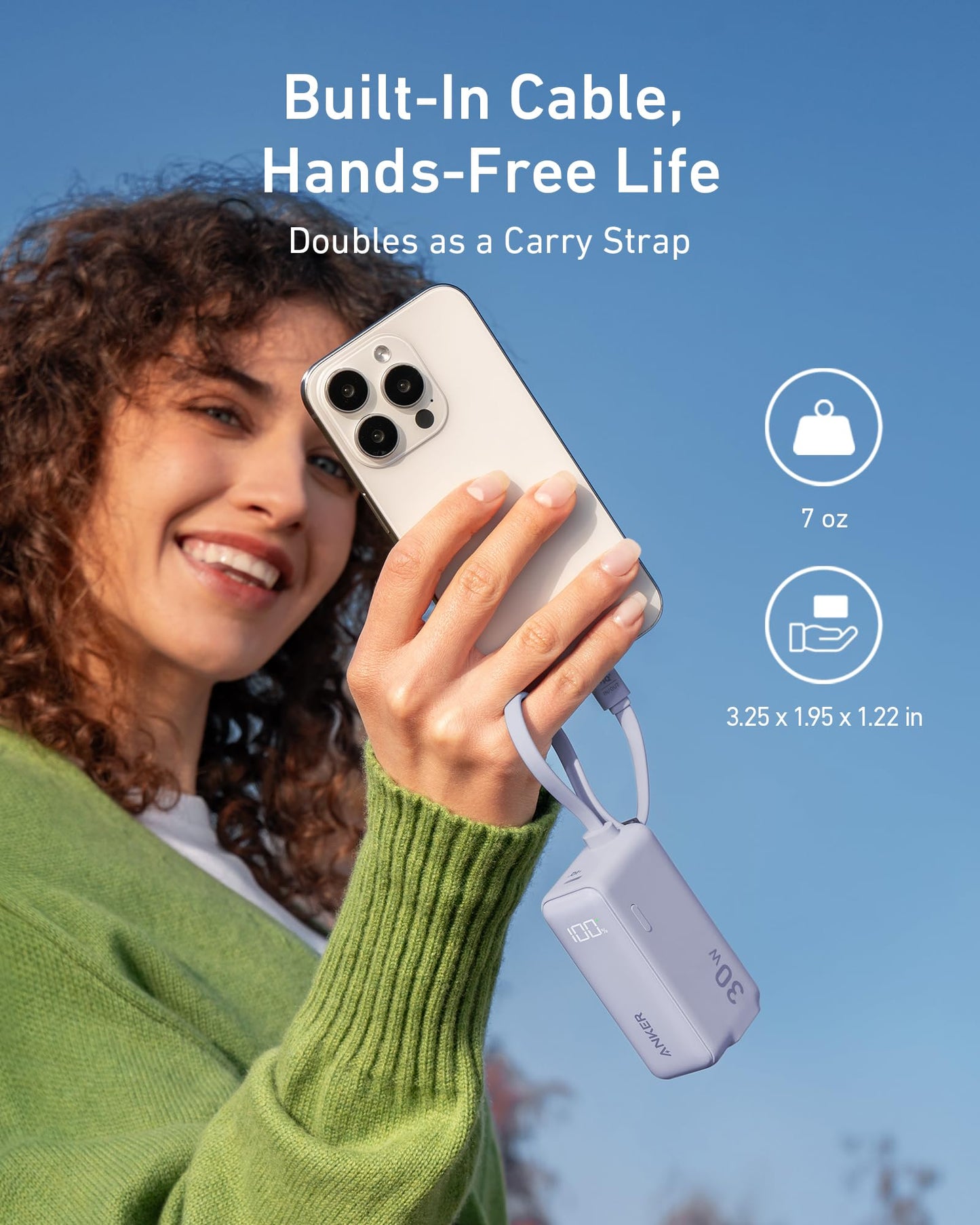 Anker Power Bank (30W, 5k,  Fusion, Built-In USB-C Cable)