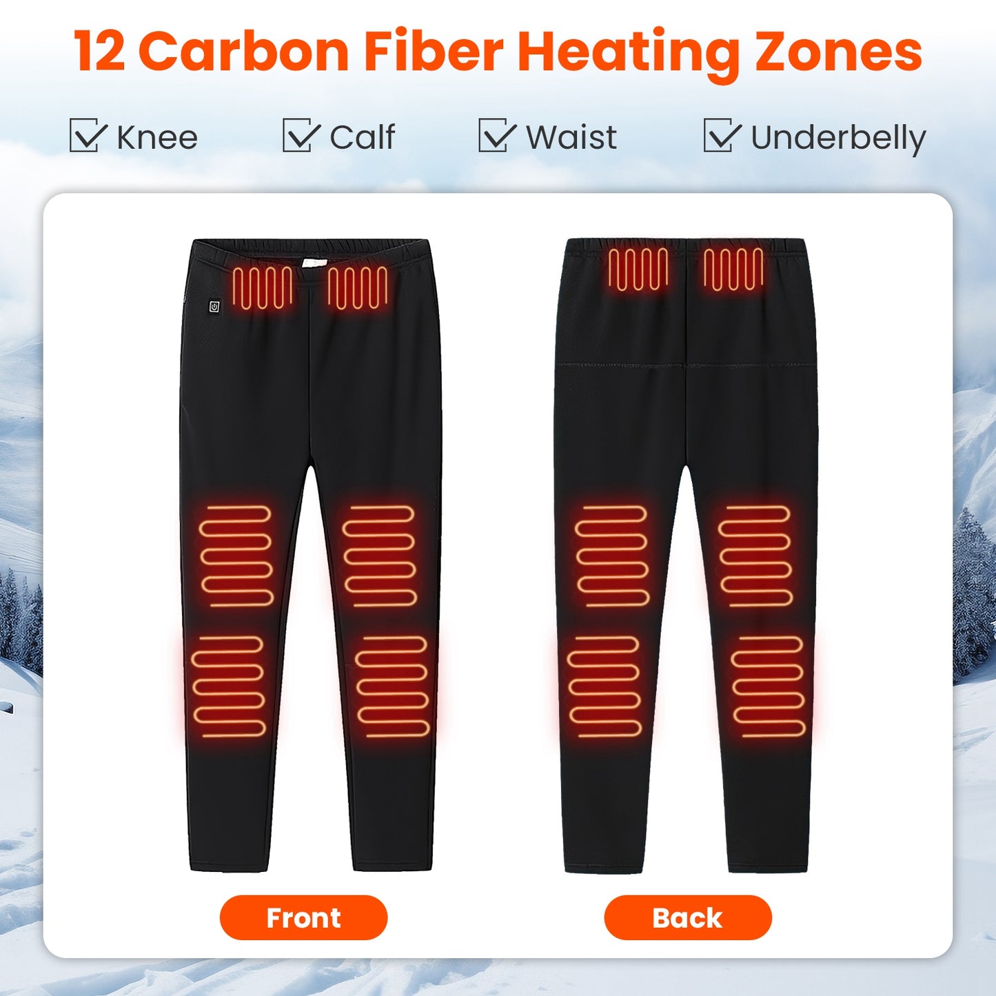 1Pc  Winter Heated Pants For Men Women With 12 Heating Zones 5V USB Powered Heating Trouser With 3 Heating Levels Machine Washable For Outdoor Winter Activities Unisex