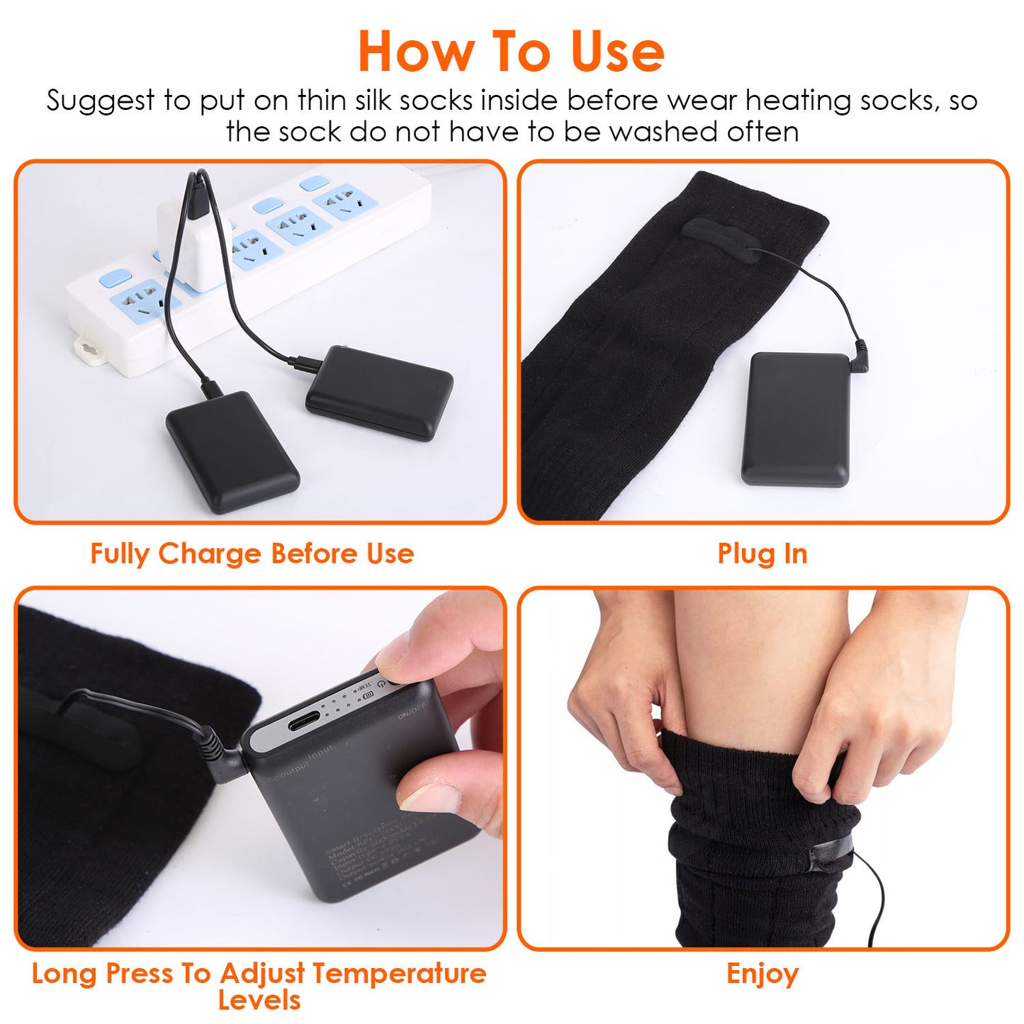 1Pair  Electric Heated Socks For Men Women Battery Powered Heated Socks Rechargeable Feet Warmer With 4 Temperature Levels Indoor Outdoor Machine Washable
