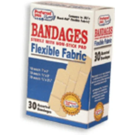 Bandages Flexible Fabric Sterile with Non-Stick Pads, Assorted 30 ea